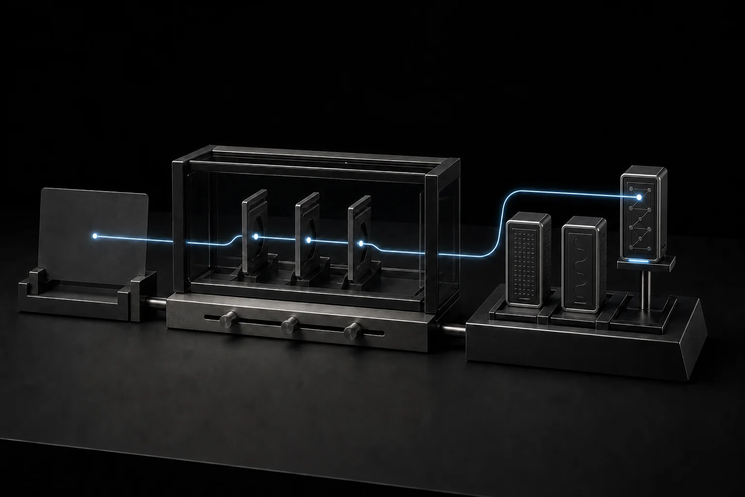 A task passing through context gates into a shortlist with one selected AI tool